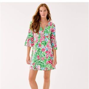 Lilly Pulitzer Pink and Green Floral Midi Dress